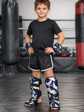 Kids Blue Camo MMA Shin Guards XXS -A2